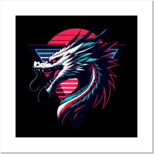 Cool Neon Retro dragon magical Creature Posters and Art